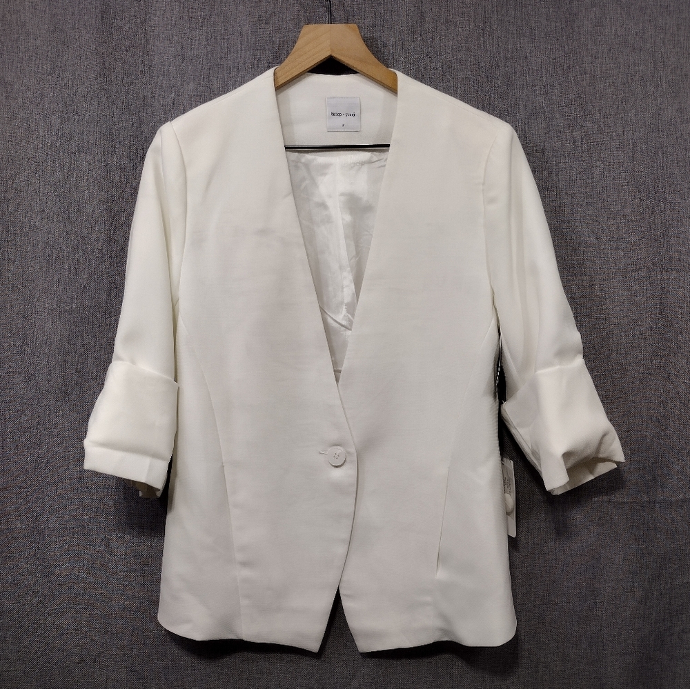 NWT Bishop & Young Blazer Women's M White Office Career Business Casual Retro - Picture 1 of 12